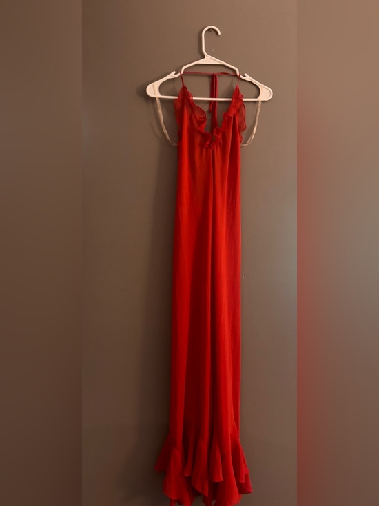 La Vie En Rose Dresses & Skirts - La Vie En Rose Red Ruffle-Trim Sheer Maxi